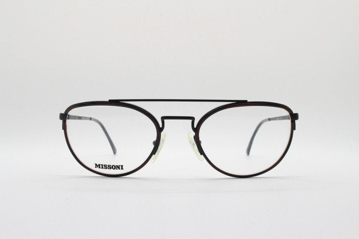 Missoni 90s vintage oval panto eye glasses made in Italy. Black matt alutanium optical frames with tortoise inserts. Prescription RX. NOS