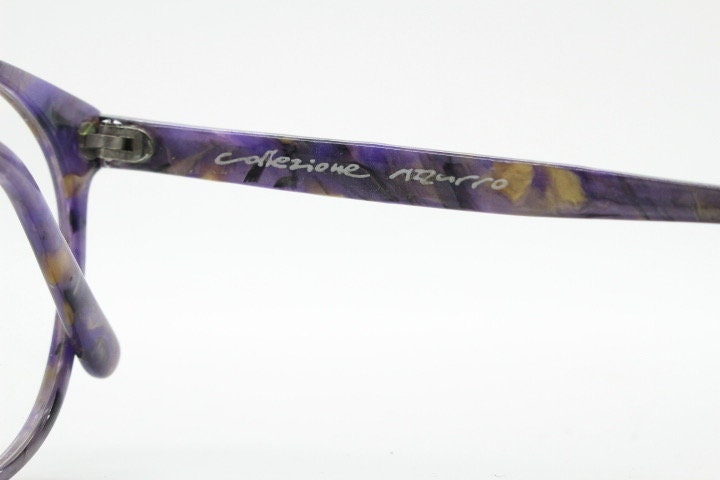 Collezione Azzurro vintage round eye glasses from Italy. Authentic 80s purple marbled acetate optical frame. Prescription RX eyeglasses