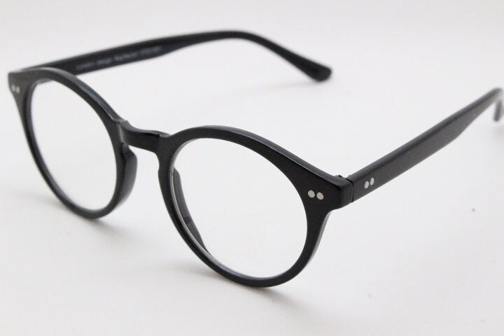 90s vintage small round glasses. 30s, 20s style black optical frames. Prescription eyeglasses with clear lens. RX spectacles