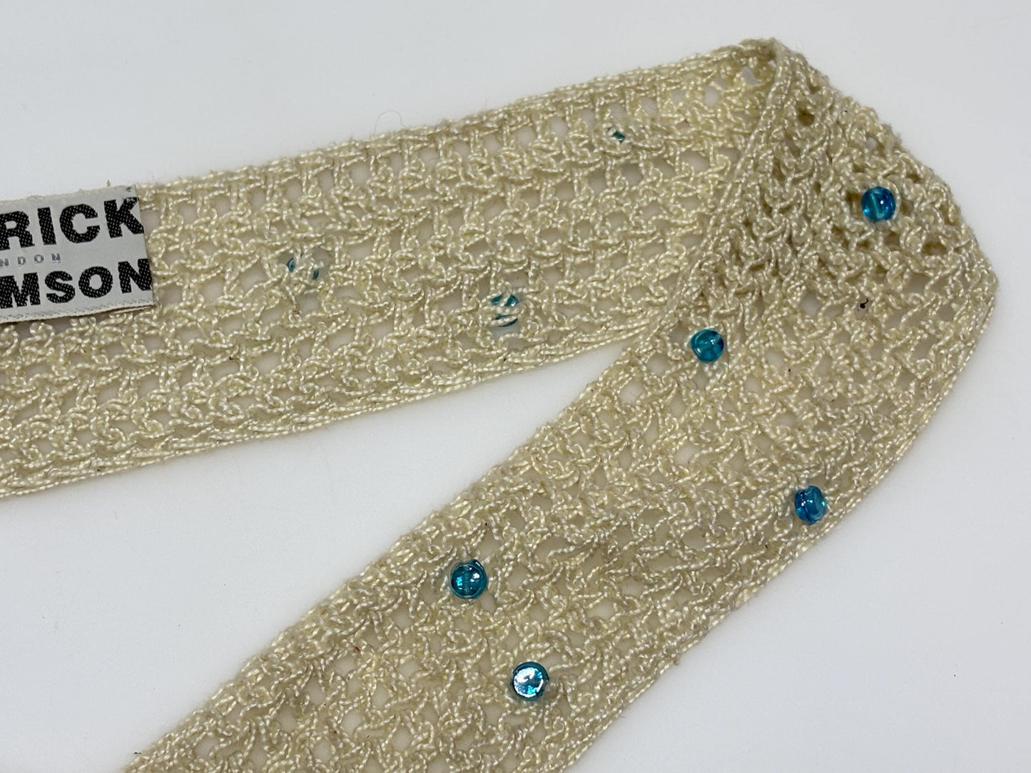 Patrick Thompson beige Y2K vintage womens crochet sash belt. 2000s feature bow tie design for a dress. Hand made. Unused NOS. BNWT