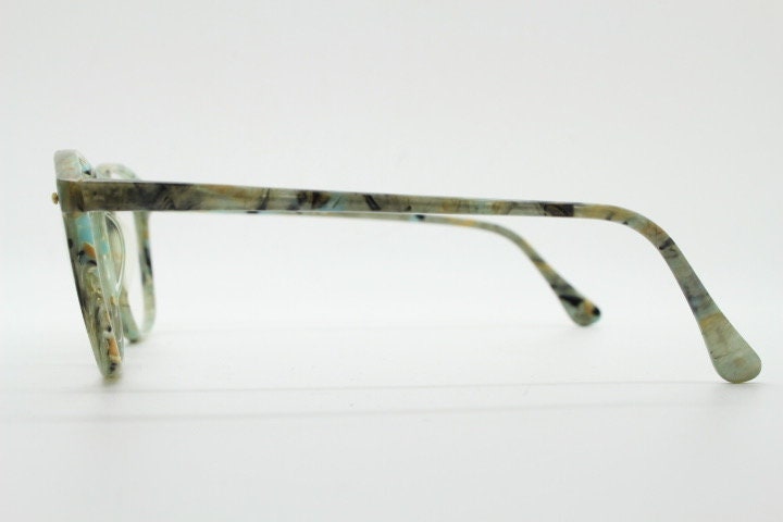 Collezione Azzurro vintage square eye glasses. Authentic 80s lime green marbled acetate optical frame. Prescription RX eyeglasses
