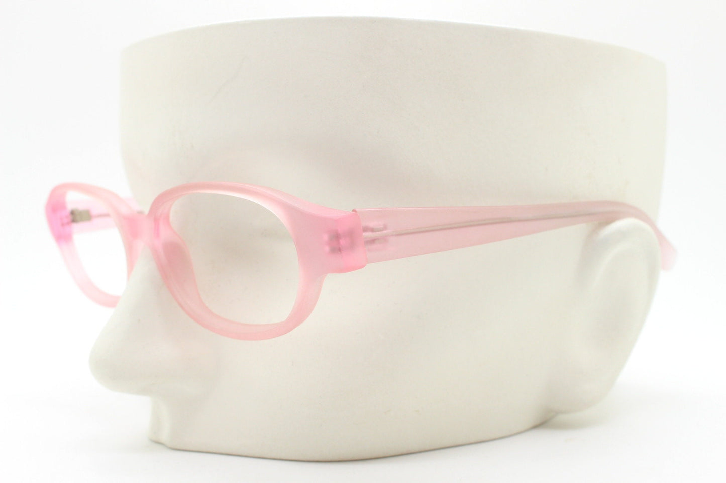 90s vintage rectangular low profile glasses. Transparent pink frosted finish optical frames. Prescription eyeglasses. RX Spectacles