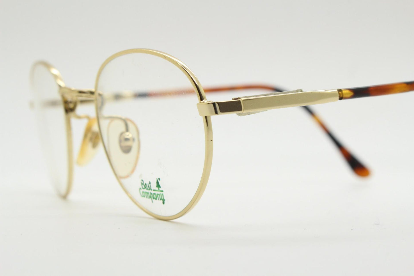 90s vintage round panto metal eye glasses by Best Co. Minimal gold optical frames with tortoise arms. Prescription eyeglasses. RX spectacles