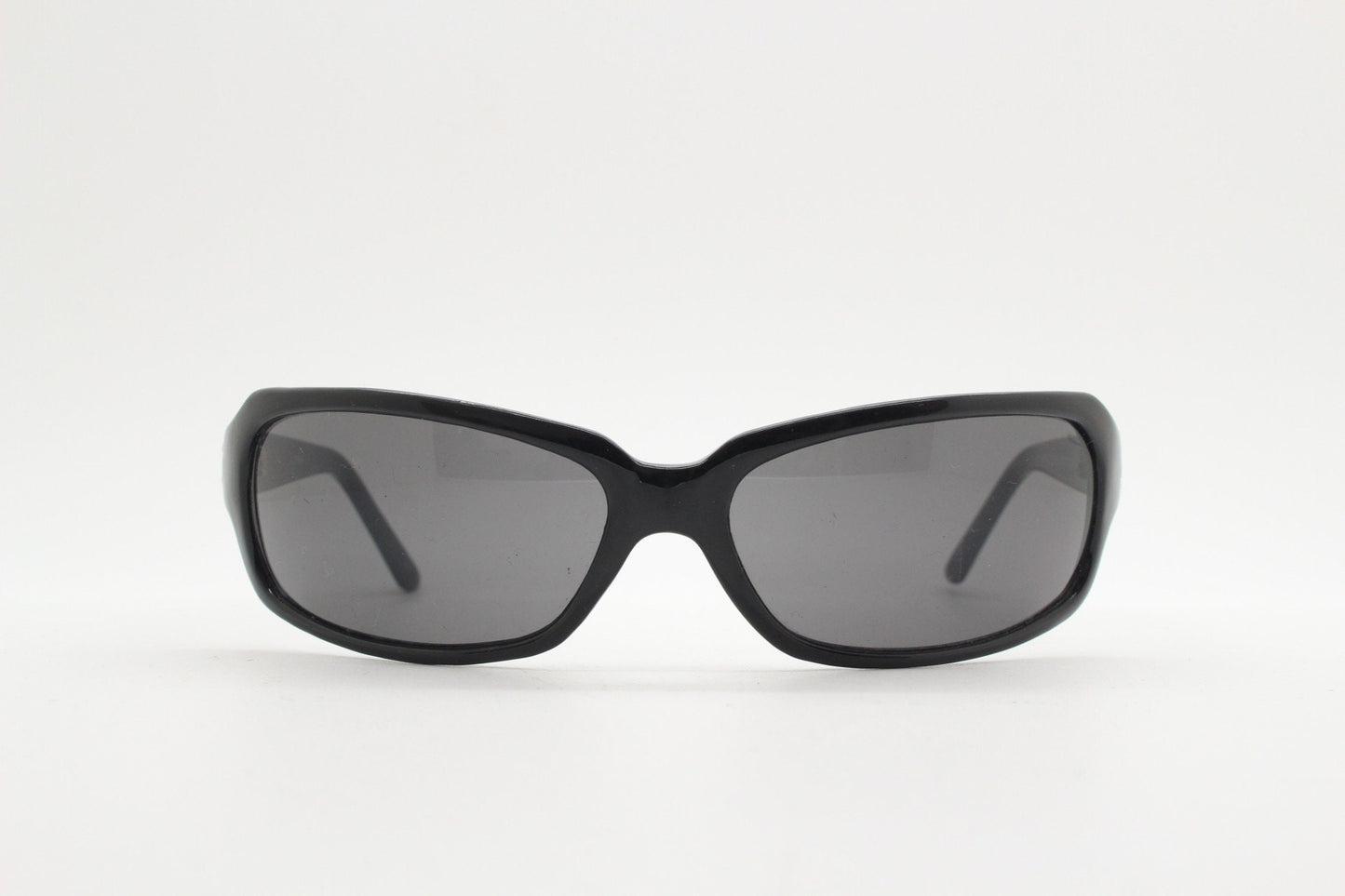 Y2K vintage wrap around sunglasses. Plain black gloss aerodynamic shield. Mini mask visor. 2000's. 90s. Unused NOS