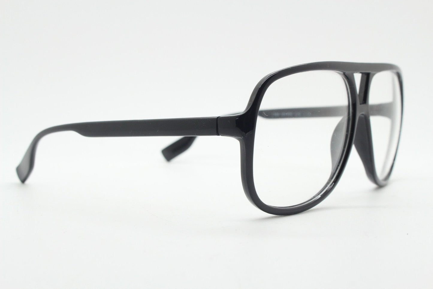 90s vintage square aviator eye glasses. Slim black gloss optical frame aviators. RX prescription eyeglasses. NOS