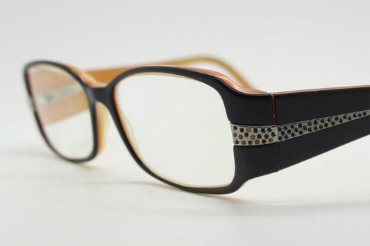 Prada Y2K vintage glasses model 4548437 made in Italy. Black acetate optical frames with diamante. Prescription eyeglasses. 2000s spectacles