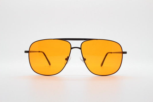 Y2K vintage square aviator sunglasses. Brown chrome metal frame 70s design aviators with light tone orange lenses. 2000s. Unused NOS