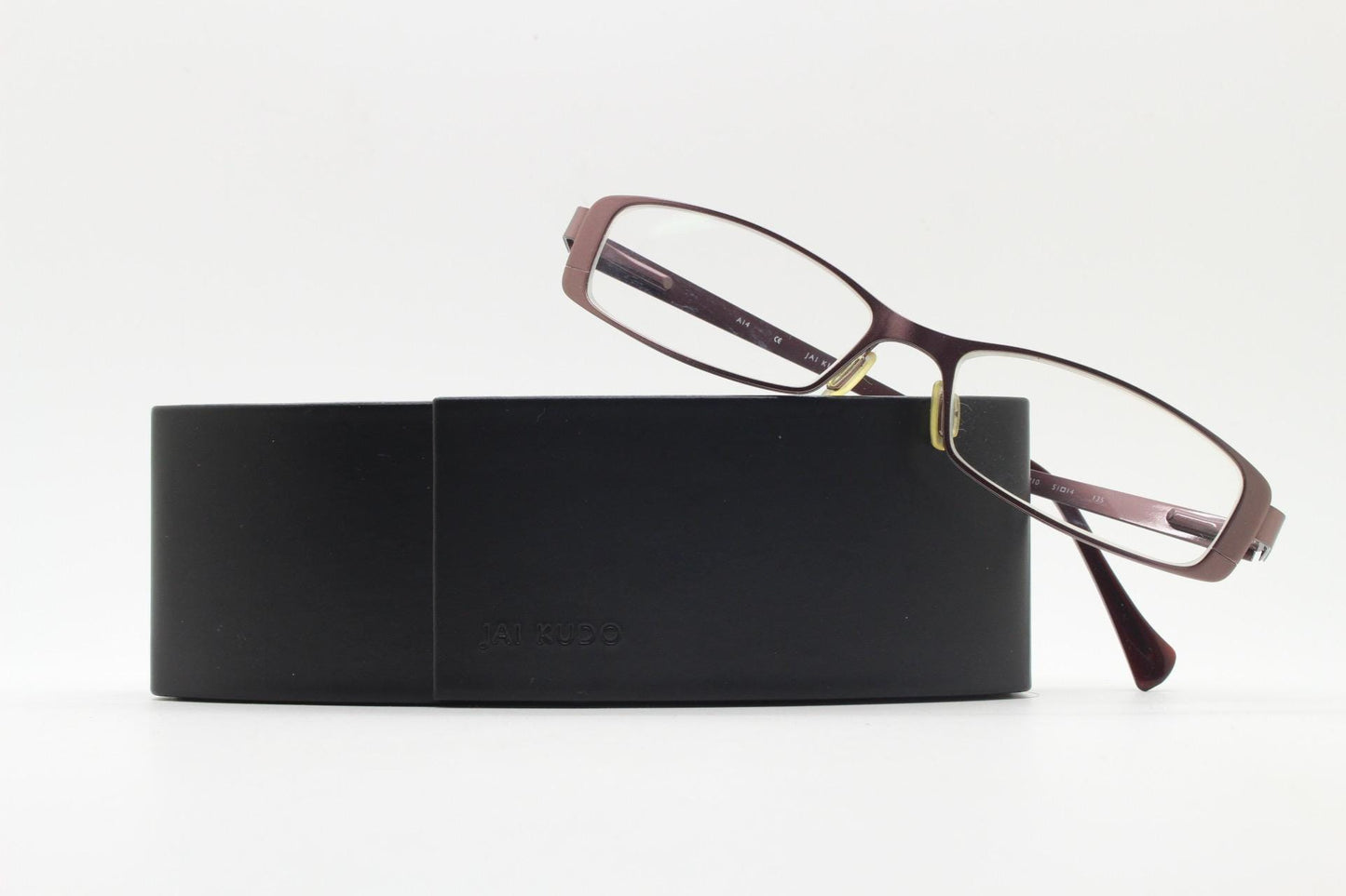 Jai Kudo vintage rectangular eye glasses. Low profile brown metallic finish optical frame. Prescription eyeglasses. RX spectacles