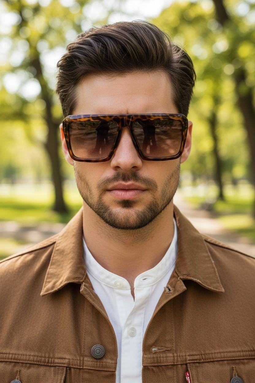 Y2K vintage square flat top sunglasses. 2000's transparent solid tortoise frame with graduating brown lenses. 00's NOS aviators