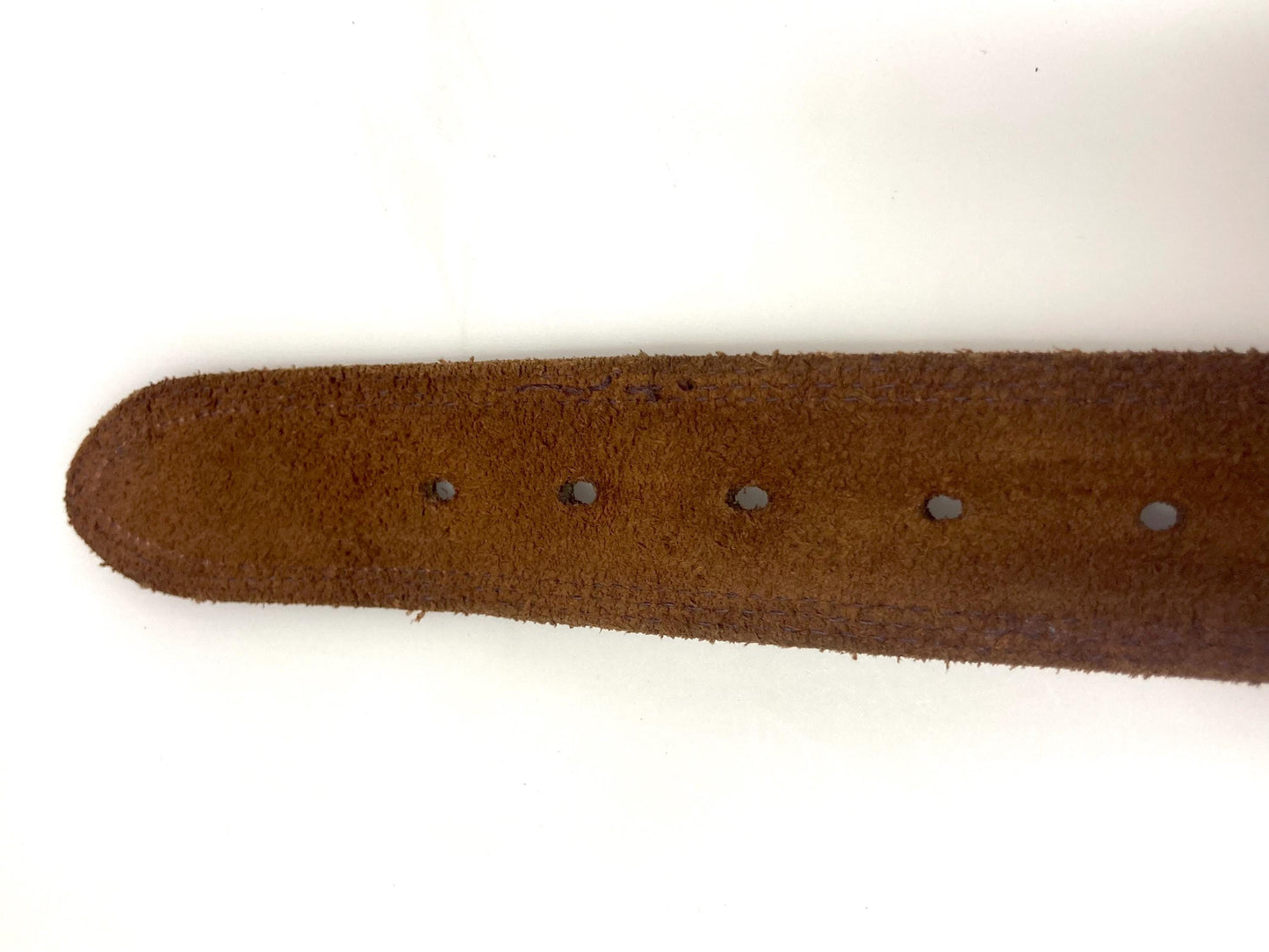 80s vintage jeans or trousers belt with brass buckle. Tan brown substantial single cut genuine leather construction with triple stitching