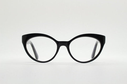 Isaac Mizrahi vintage cat eye glasses. Womens black gloss substantial cateye optical frames. Prescription eyeglasses. RX NOS spectacles