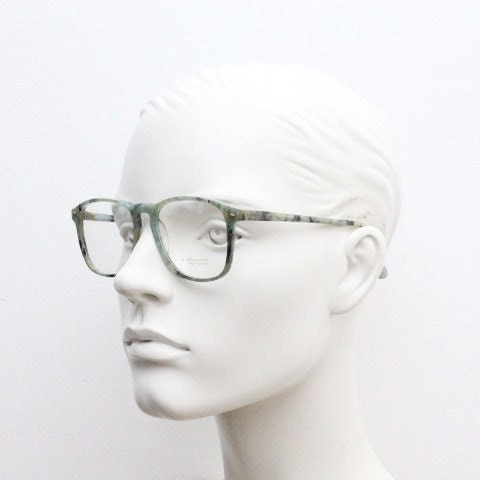 Collezione Azzurro vintage square eye glasses. Authentic 80s lime green marbled acetate optical frame. Prescription RX eyeglasses