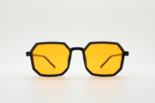 Y2K vintage square aviator sunglasses. Classic 70s style aviators in black gloss frame with scorching orange lenses. BNWT. NOS