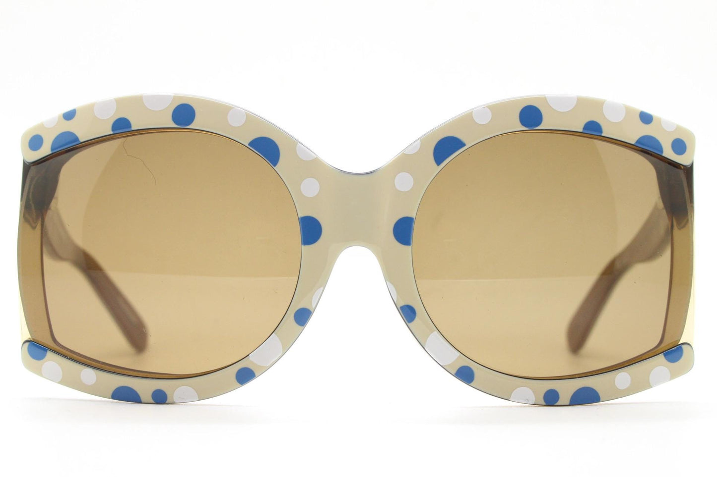 Eley Kishimoto oversized sunglasses by Linda Farrow. Outrageous polka dot layered acetate design. Luxe Gallery Projects. Vintage. NOS