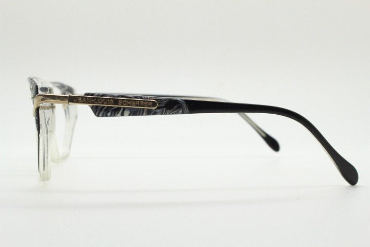 Jean Louis Scherrer 80s vintage cat eye glasses made in France. marbled grey / clear acetate optical frame. Diamante RX prescription cateye