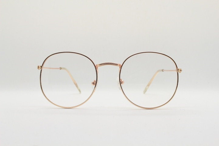 90s vintage round metal glasses, 60s design rose gold frame with clear lenses. NOS panto eyeglasses with clear lenses
