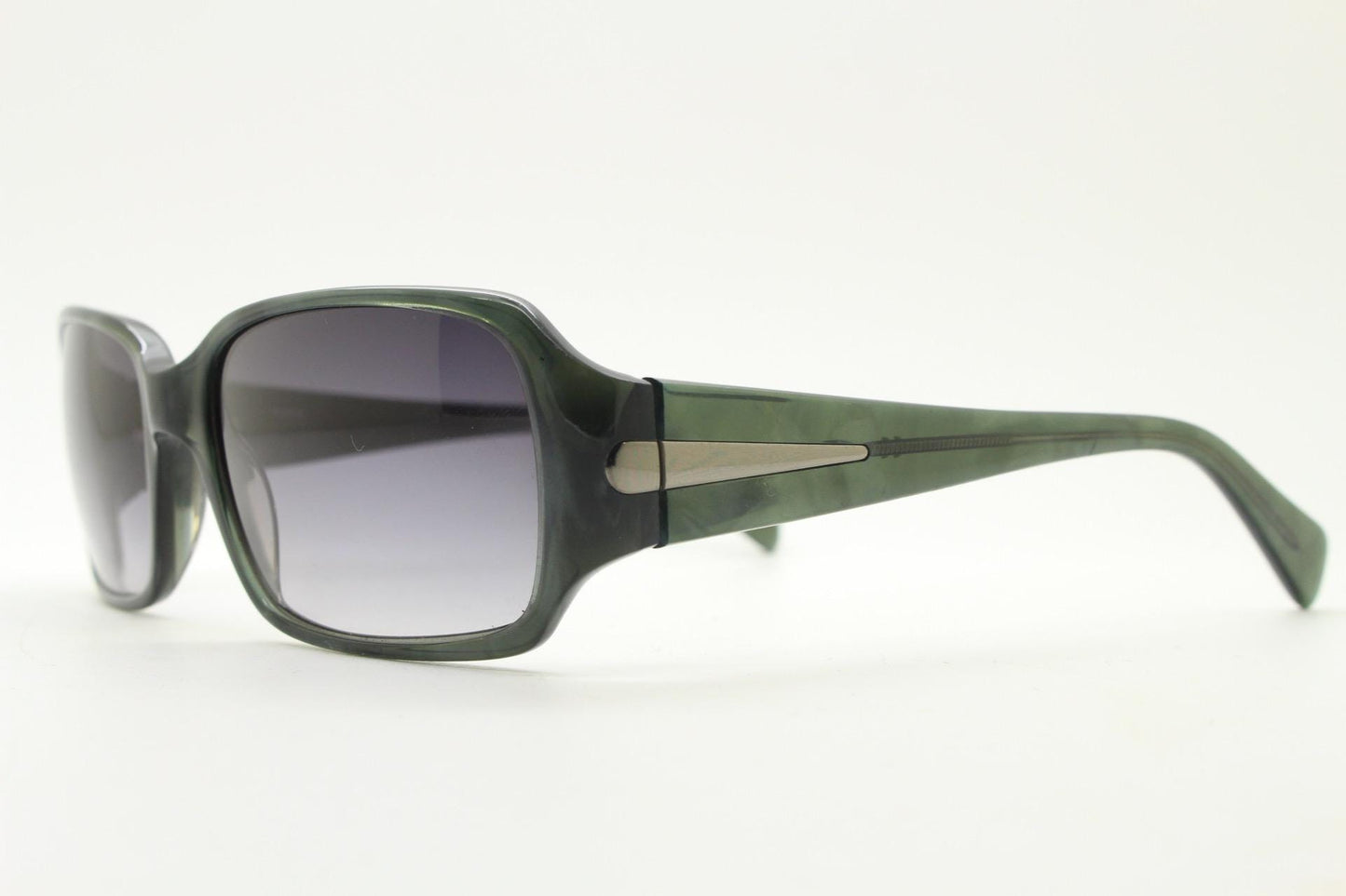 Key Enzo Y2k vintage wrap around curved rectangular sunglasses. Dark grey marbled acetate frame with gradient lenses. 2000's bug eye. NOS