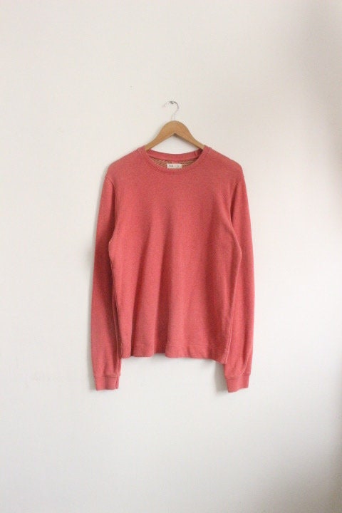 Folk mens classic square bottom sweatshirt. Minimal pink plain crew neck pullover. Round neck jumper. Vintage. Clearance - rrp 120 sterling