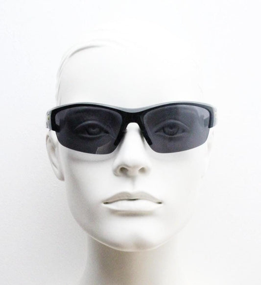 Y2K vintage sport shield sunglasses. Half frame plain black gloss wrap around aerodynamic mini mask design. BNWT. 2000's visor. 90s NOS