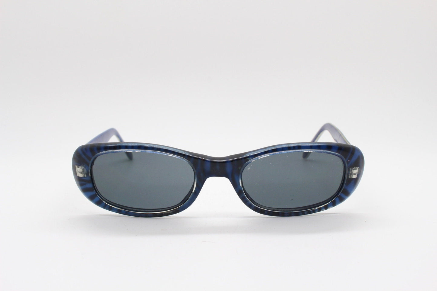 90s vintage rectangular sunglasses. Unbelievable blue tiger print low profile frame with black lenses. Y2K unused NOS. 2000s