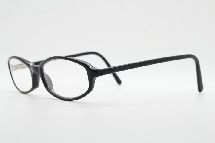 Emporio Armani oval eye glasses model 646 made in Italy. Black gloss acetate slim optical frames. Prescription eyeglasses. RX spectacles