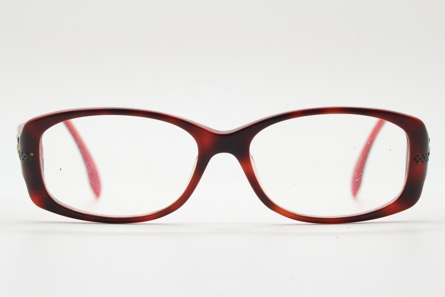 Ralph Lauren rectangular eye glasses made in Italy. Black and dark red acetate optical frame and dark diamantes. Vintage Y2K RX spectacles