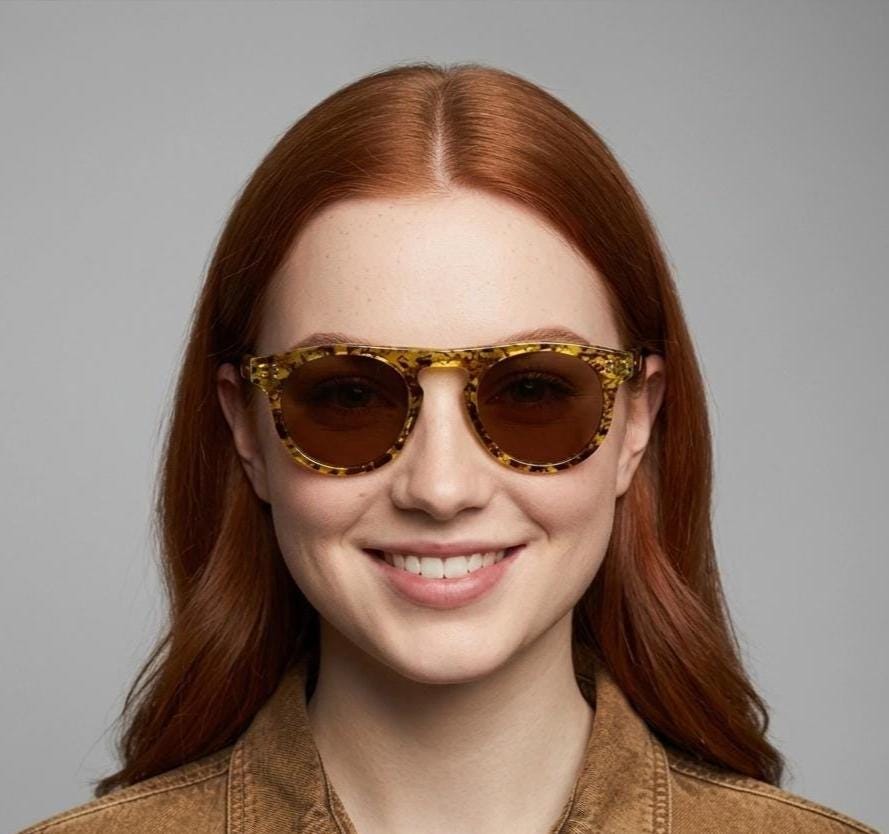 90s vintage round glasses. 30s, 40s design with vibrant honey tortoise frame with Havana brown lenses and keyhole bridge. NOS