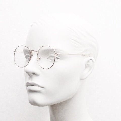 90s vintage round metal glasses, 60s design rose gold frame with clear lenses. NOS panto eyeglasses with clear lenses