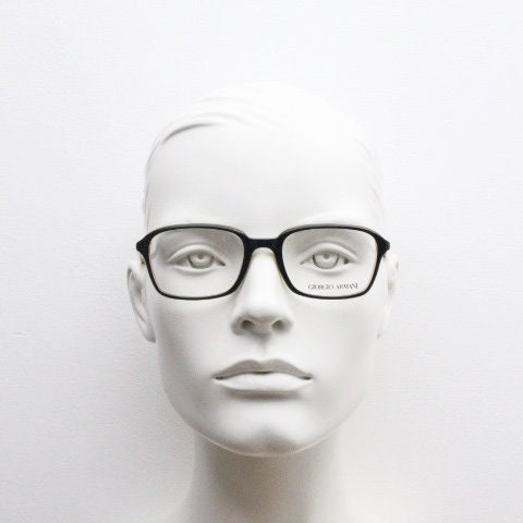 Giorgio Armani rectangular eye glasses made in Italy. Black gloss layered acetate optical frames. Prescription eyeglasses. RX spectacles