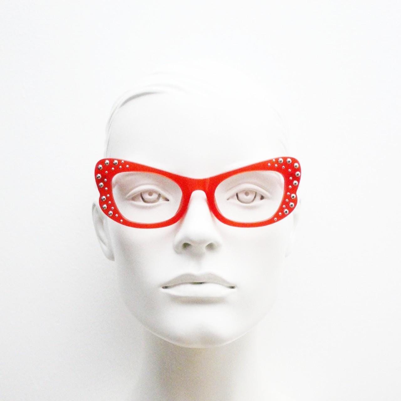 Agent Provocateur cat eye glasses made in Japan  Linda Farrow. Studded red optical frame. Luxe Gallery Projects. Vintage. NOS Full Set