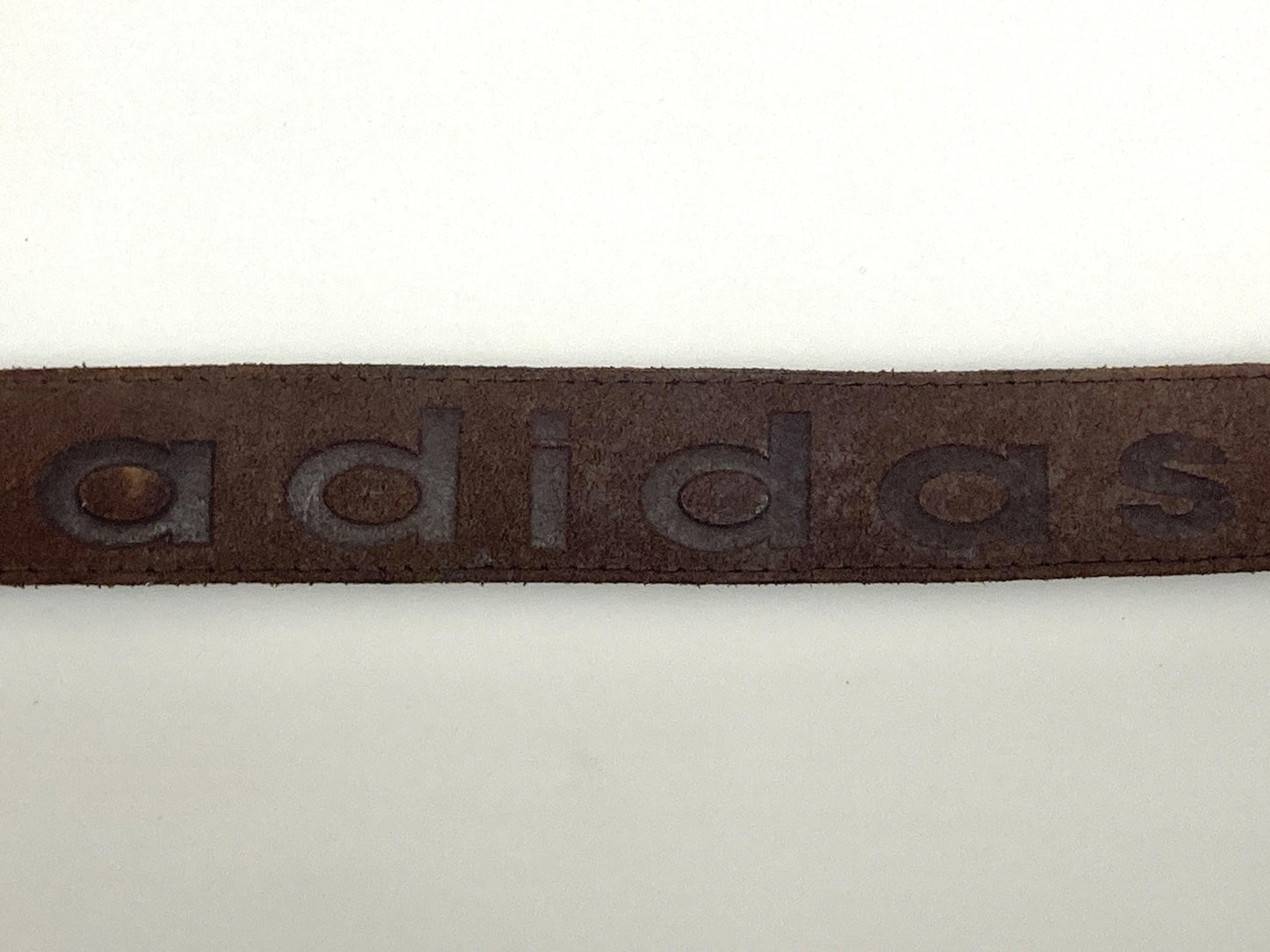 Adidas 90s vintage thick brown genuine leather belt for jeans with solid buckle. Suede finish with cool stamped logo's. High grade cowhide