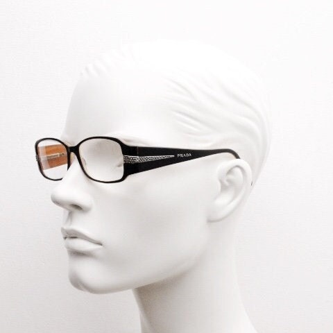 Prada Y2K vintage glasses model 4548437 made in Italy. Black acetate optical frames with diamante. Prescription eyeglasses. 2000s spectacles