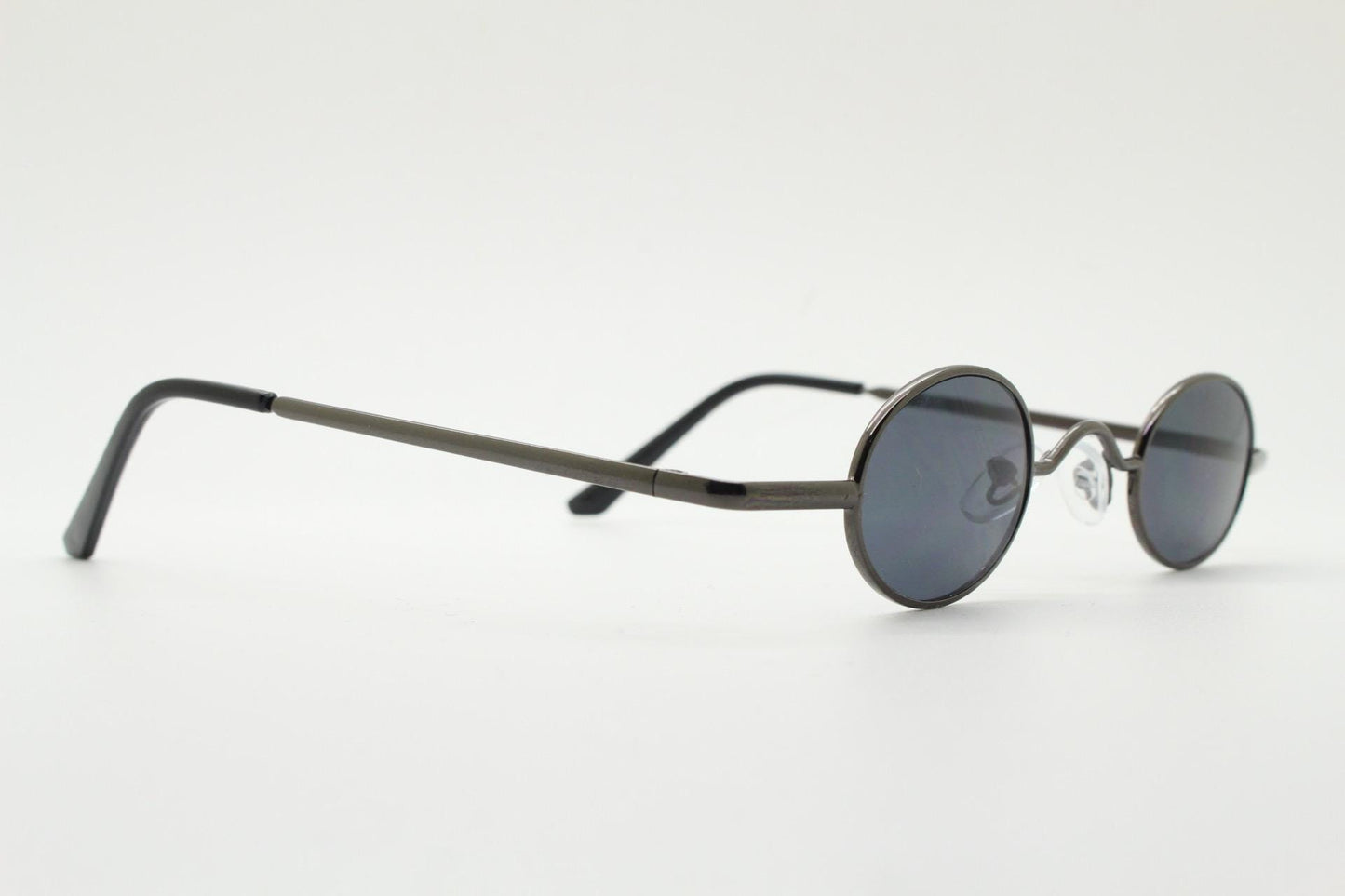 90s vintage small oval sunglasses. Imposing minimal grey gloss metal victorian antique style frame. Steampunk. Unused NOS