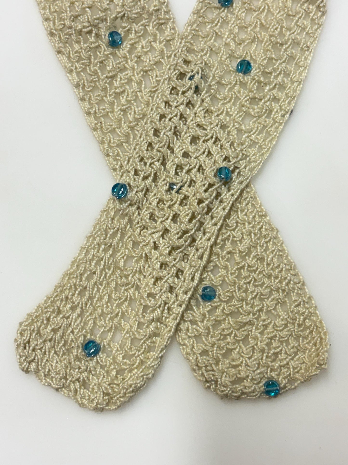 Patrick Thompson beige Y2K vintage womens crochet sash belt. 2000s feature bow tie design for a dress. Hand made. Unused NOS. BNWT