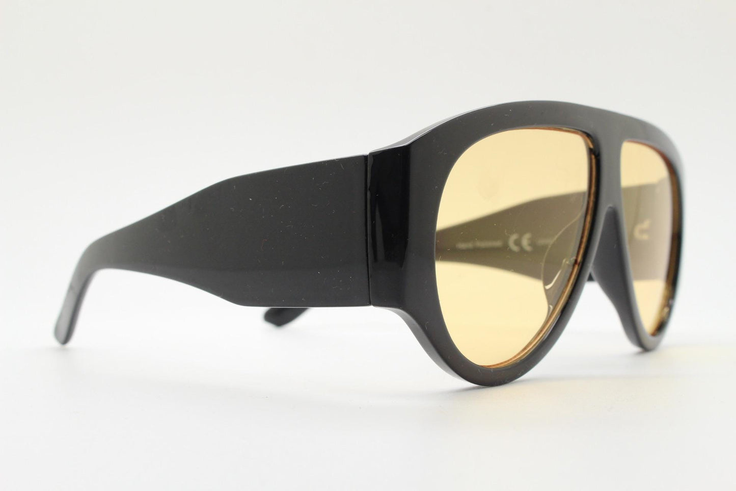 Vintage thick fat arm aviator sunglasses. Intense Black gloss frame with light tone brown lenses. Modified teardrop aviators. BNWT