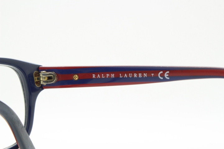 Ralph Lauren rectangular eye glasses model 6119. Navy blue acetate optical frame with red interior. Prescription eyeglasses. RX spectacles