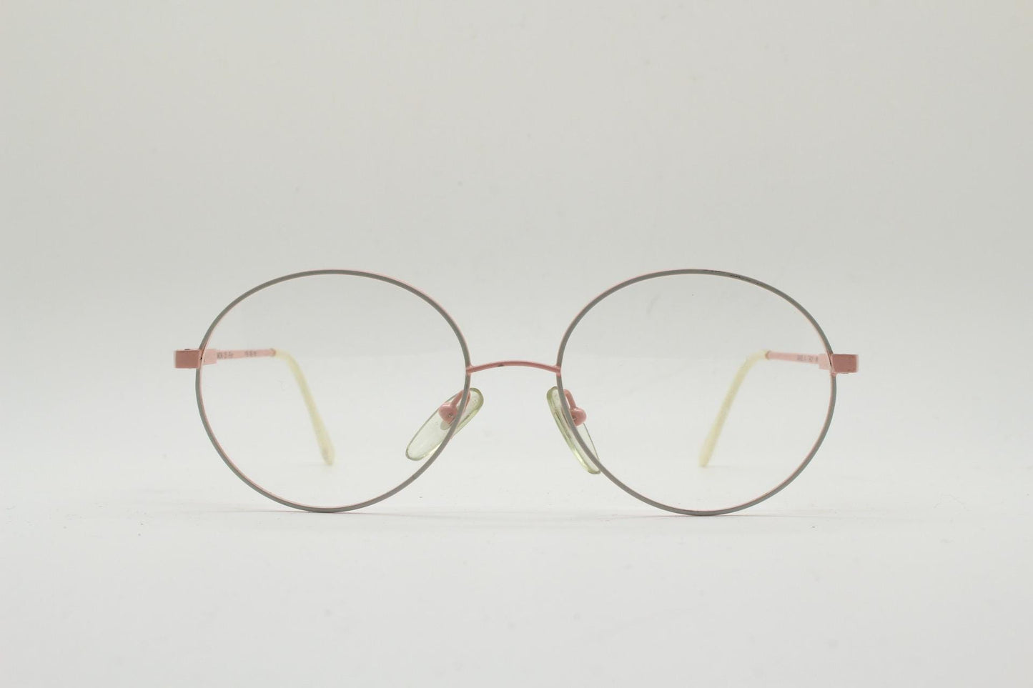 80s vintage round panto metal eye glasses made in Italy. Pink and white optical frame fashion grail. Prescription eyeglasses. RX spectacles