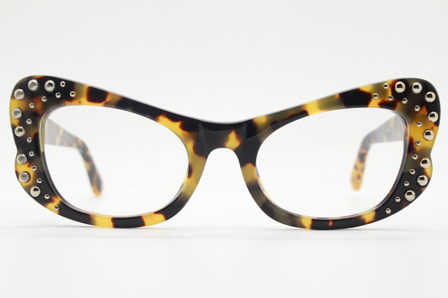Agent Provocateur cat eye glasses made in Japan by Linda Farrow. Studded tortoise optical frame. Luxe Gallery Projects. Vintage NOS Full Set