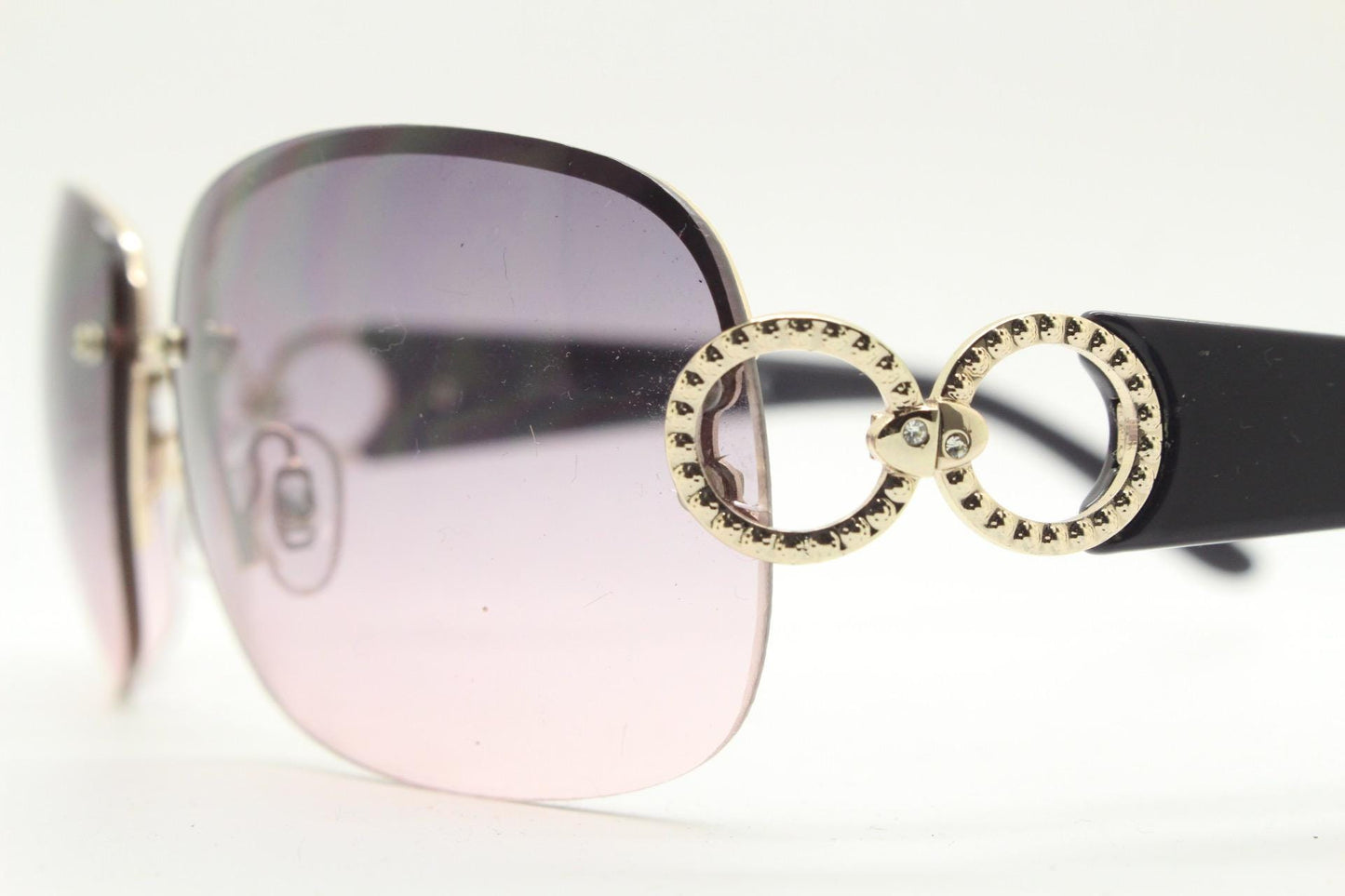 Y2K vintage rectangular sunglasses. 2000's half frame with light tone curved graduating lenses and chrome temple circles. 00's