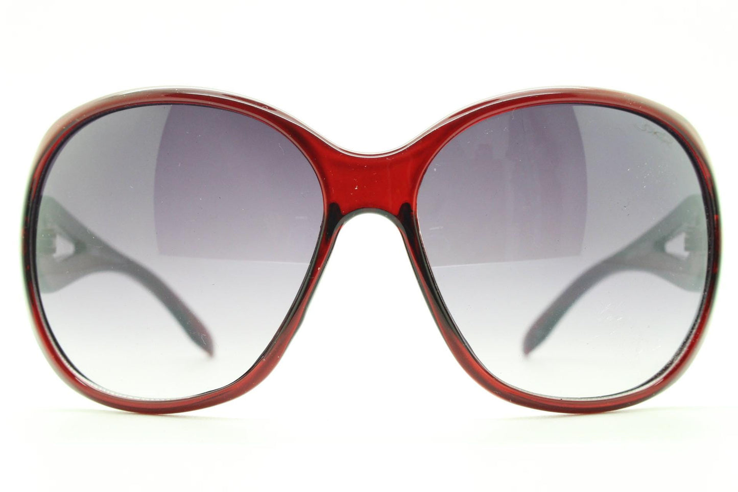 Y2k vintage oversized womens sunglasses. Big bug eye 70s design in deep red with metal arm detail. Authentic 2000s retro. NOS
