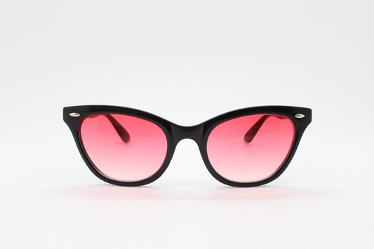 Vintage 90s pointed cat eye sunglasses. Womens black frame cateye with sizzling red lenses. 50s style rockabilly, pin up. NOS catseye