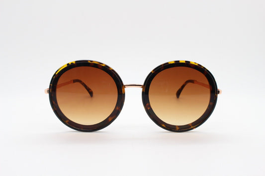 Y2k vintage round sunglasses. Women's tortoise frame with contrasting gold arms and brown flat sultry graduating lenses. Unused BNWT