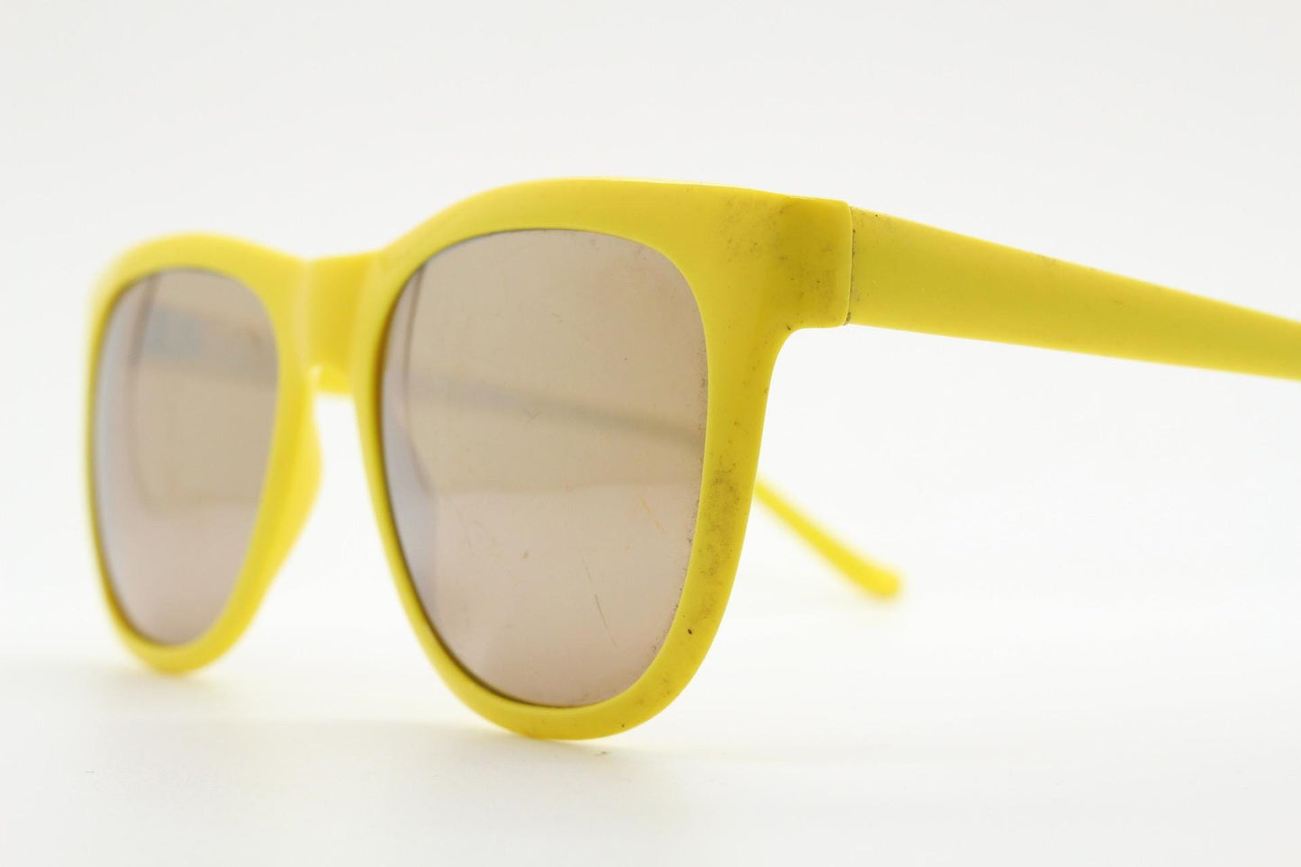 Vintage 80s square sunglasses. All time classic design in canary yellow with silver mirror lenses. Party monster magnet shades. NOS