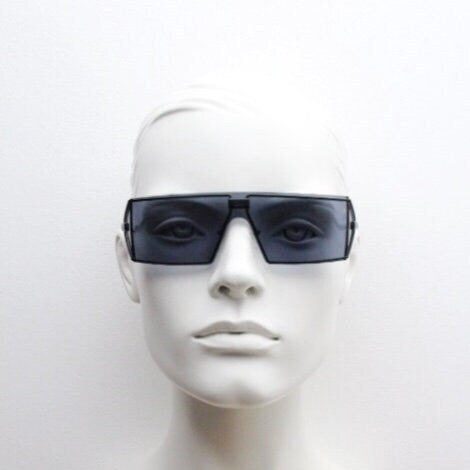 Christian Dior Y2K vintage rectangular shield sunglasses made in Austria. Side blinker all black mono lens mini mask. Troika visor. NOS