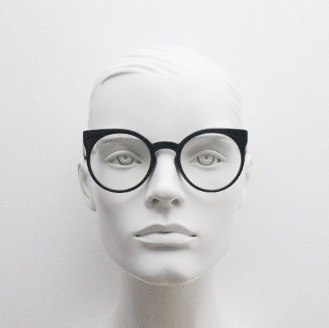 Y2K vintage round cat eye glasses. Black cateye optical frames. Womens prescription eyeglasses. Rockabilly. Clear lens spectacles. RX