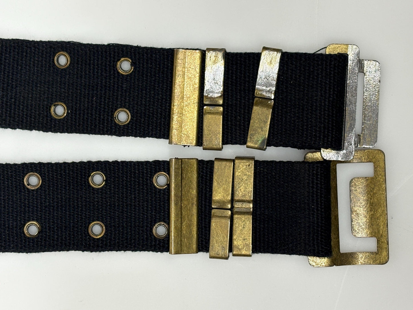 90s vintage army webbing bullet belt. Thick black canvas with distressed metal hardware. Fully adjustable. Bullets incl. Hunting. Webbing