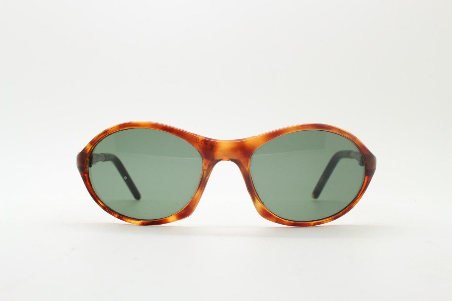 90s vintage oval small bug eye sunglasses. Tortoise gloss frame with quality real green glass lenses