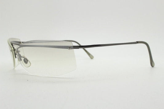 Y2K vintage wraparound sunglasses. Sick fashion grail half frame in grey chrome with extra light tone curving mirrored lenses. 2000's NOS