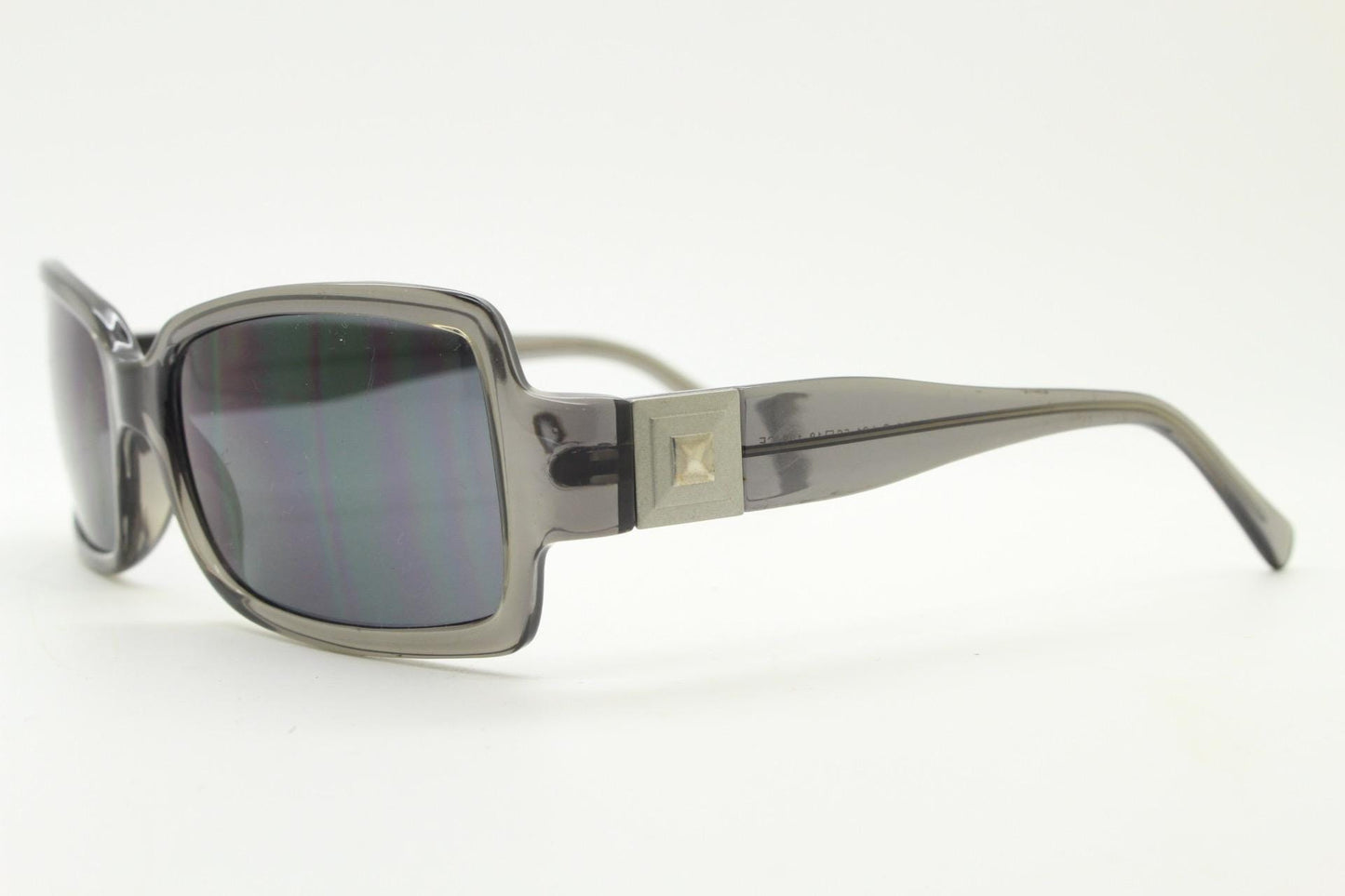 Y2k vintage wrap around curved rectangular sunglasses from Italy. Dark grey acetate frame with matching lenses. 2000's NOS
