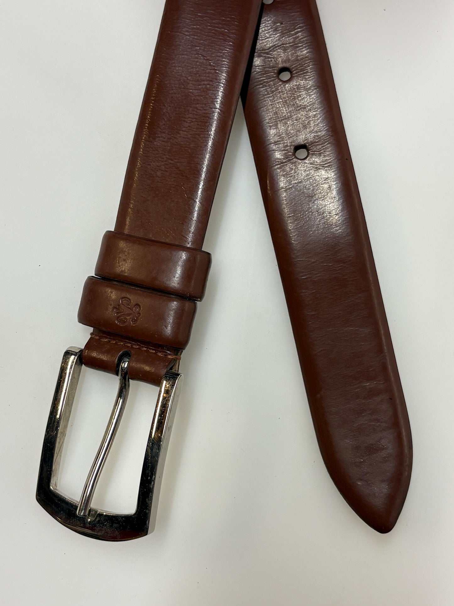 Van Laack 90s vintage chocolate brown genuine leather belt made in Italy. Seamless smooth finish with silver buckle. NOS. Mens Large